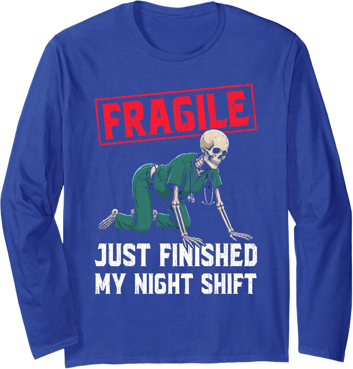 Night Shift Respiratory Therapist RT Therapy RRT Long Sleeve T-Shirt - Adult Unisex Royal Blue