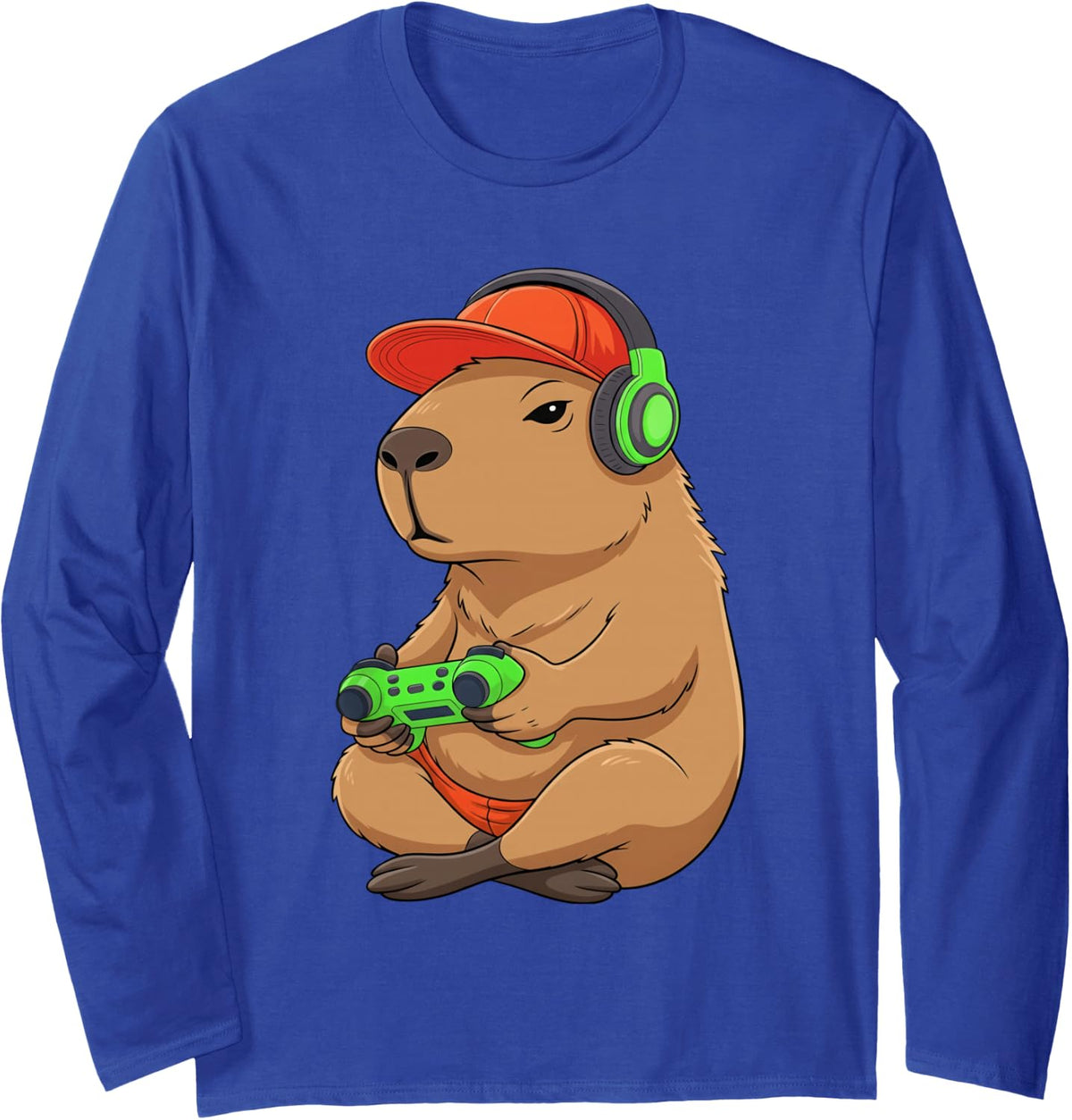 Capybara Funny Video Games Gamer Capybara Long Sleeve T-Shirt - Adult Unisex Royal Blue