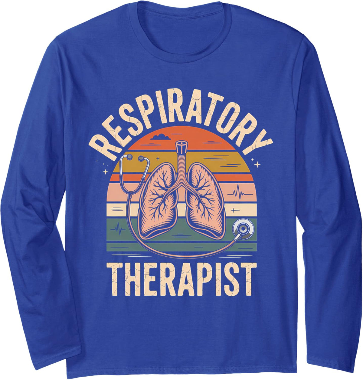 Respiratory Therapist Retro Sunset Lung Care Long Sleeve T-Shirt - Adult Unisex Royal Blue