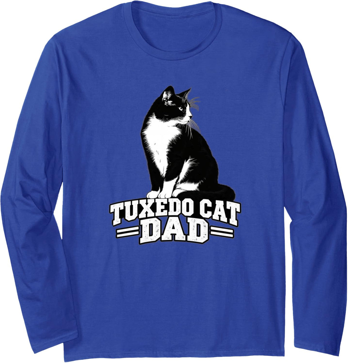 Tuxedo Cat Dad Cute Black and White Tuxie Cat Lover Long Sleeve T-Shirt - Adult Unisex Royal Blue