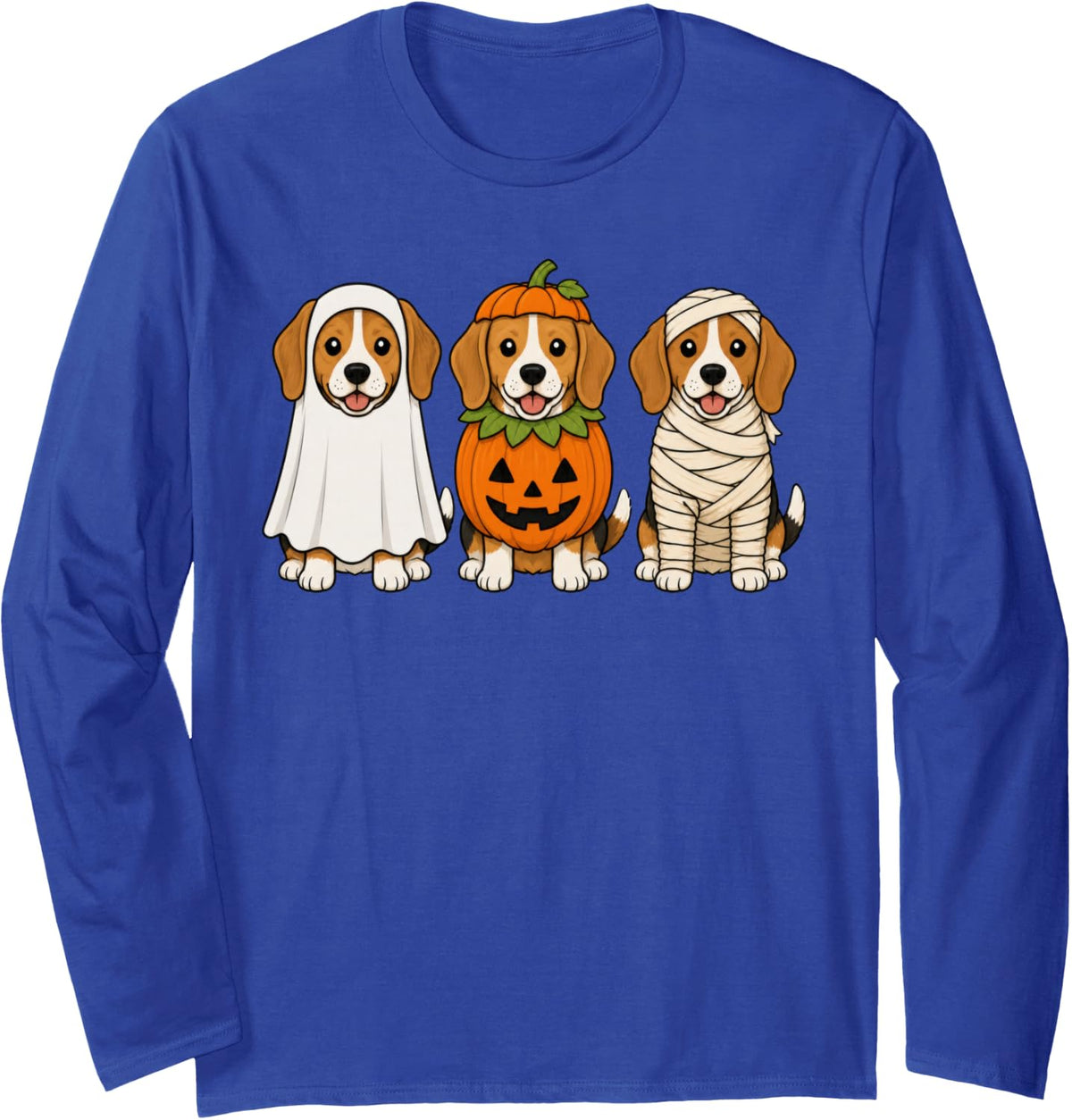 Spooky Beagle Pumpkin Ghost Halloween Dog Lover Long Sleeve T-Shirt - Adult Unisex Royal Blue