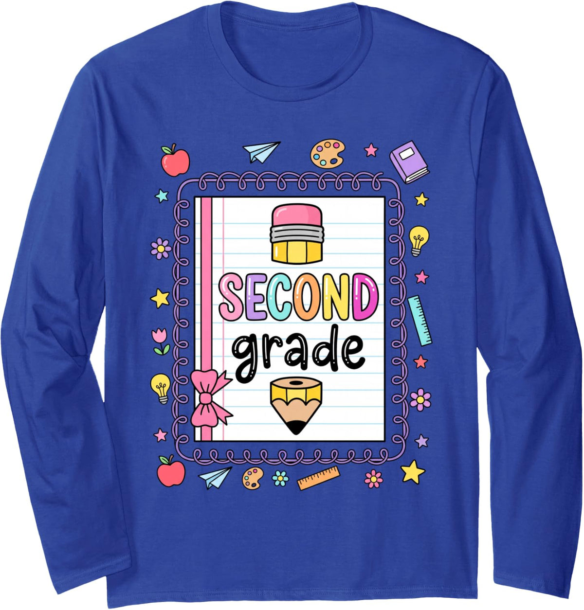 Second Grade Back to School Cute Student Girls Notebook Long Sleeve T-Shirt - Adult Unisex Royal Blue
