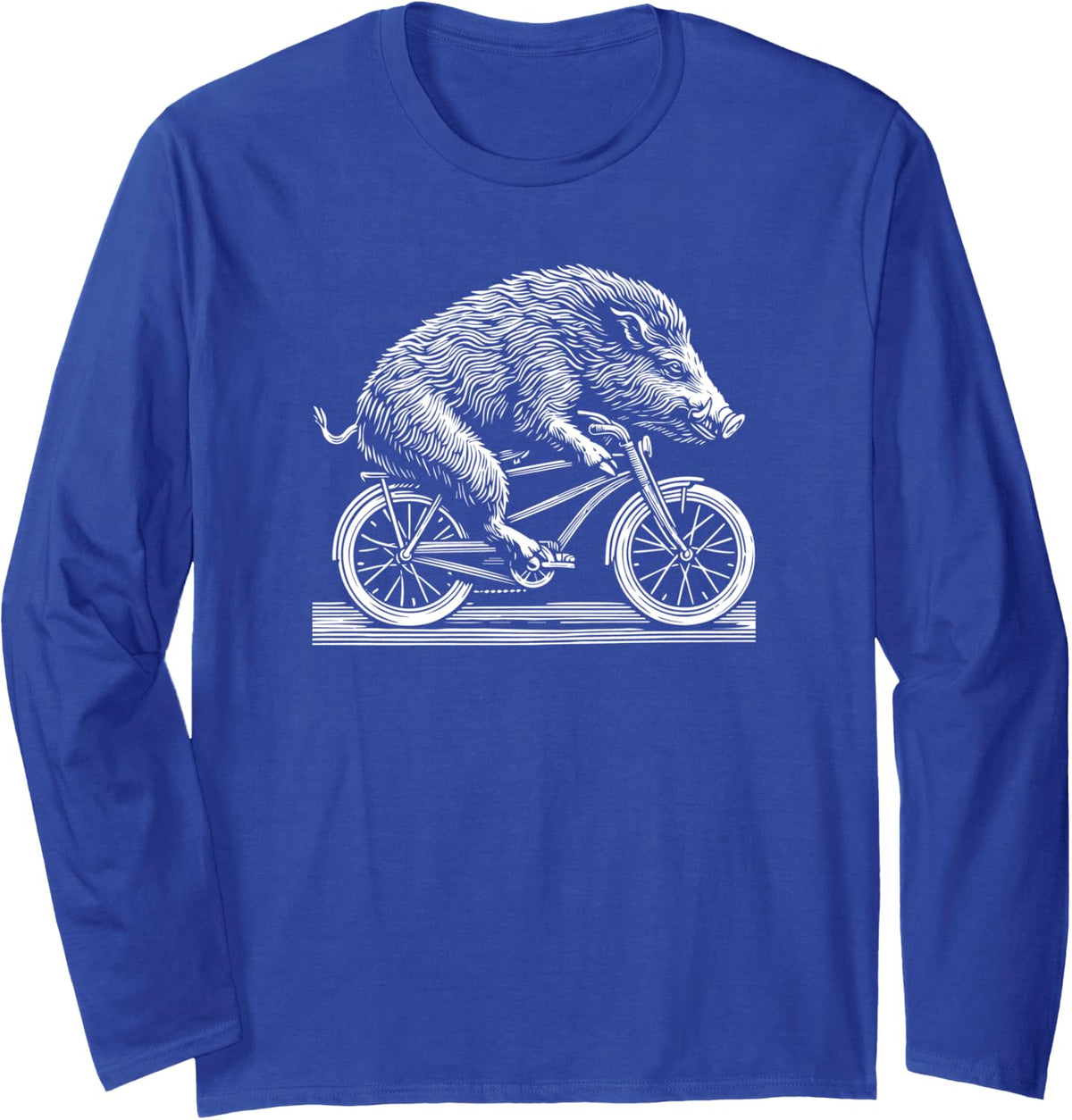 Wild Boar Hog Pig Bicycle Vintage Retro Biker Illustration Long Sleeve T-Shirt - Adult Unisex Royal Blue