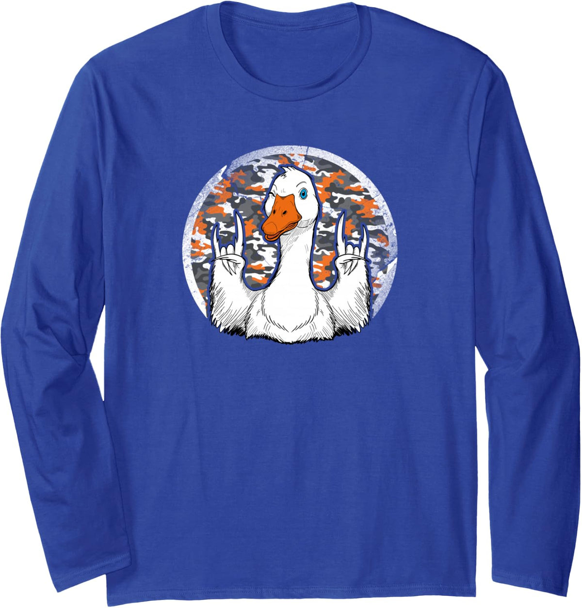 Early Geese Season Goose Hunting Camo Long Sleeve T-Shirt - Adult Unisex Royal Blue