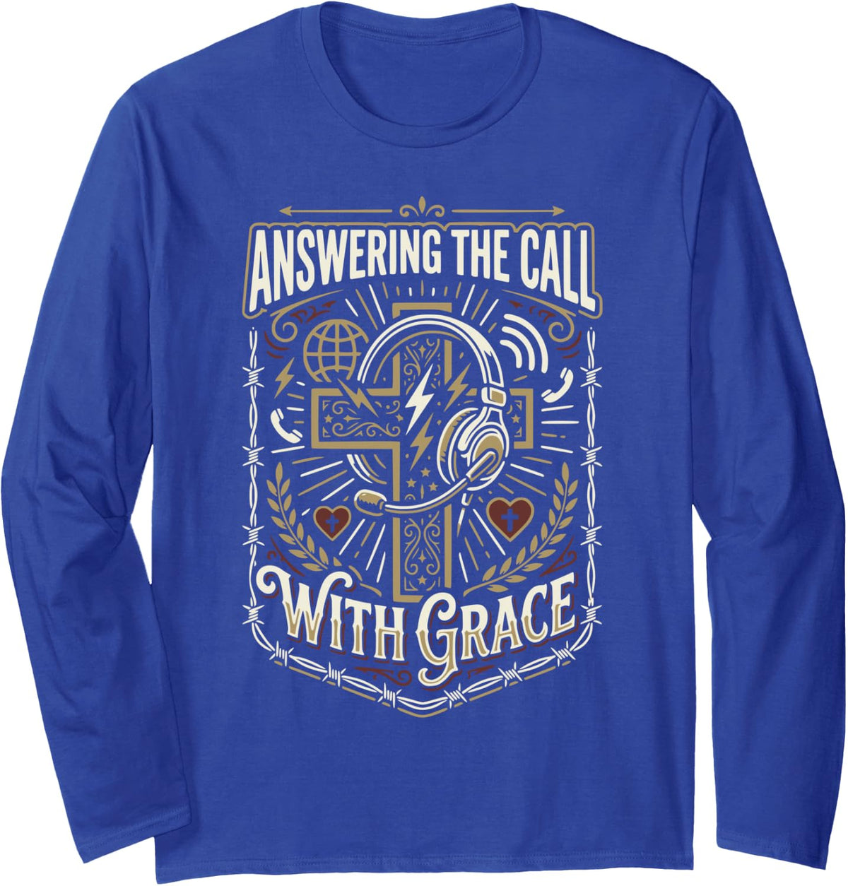 Christian 911 Operator Jesus Christ Emergency 911 Dispatcher Long Sleeve T-Shirt - Adult Unisex Royal Blue