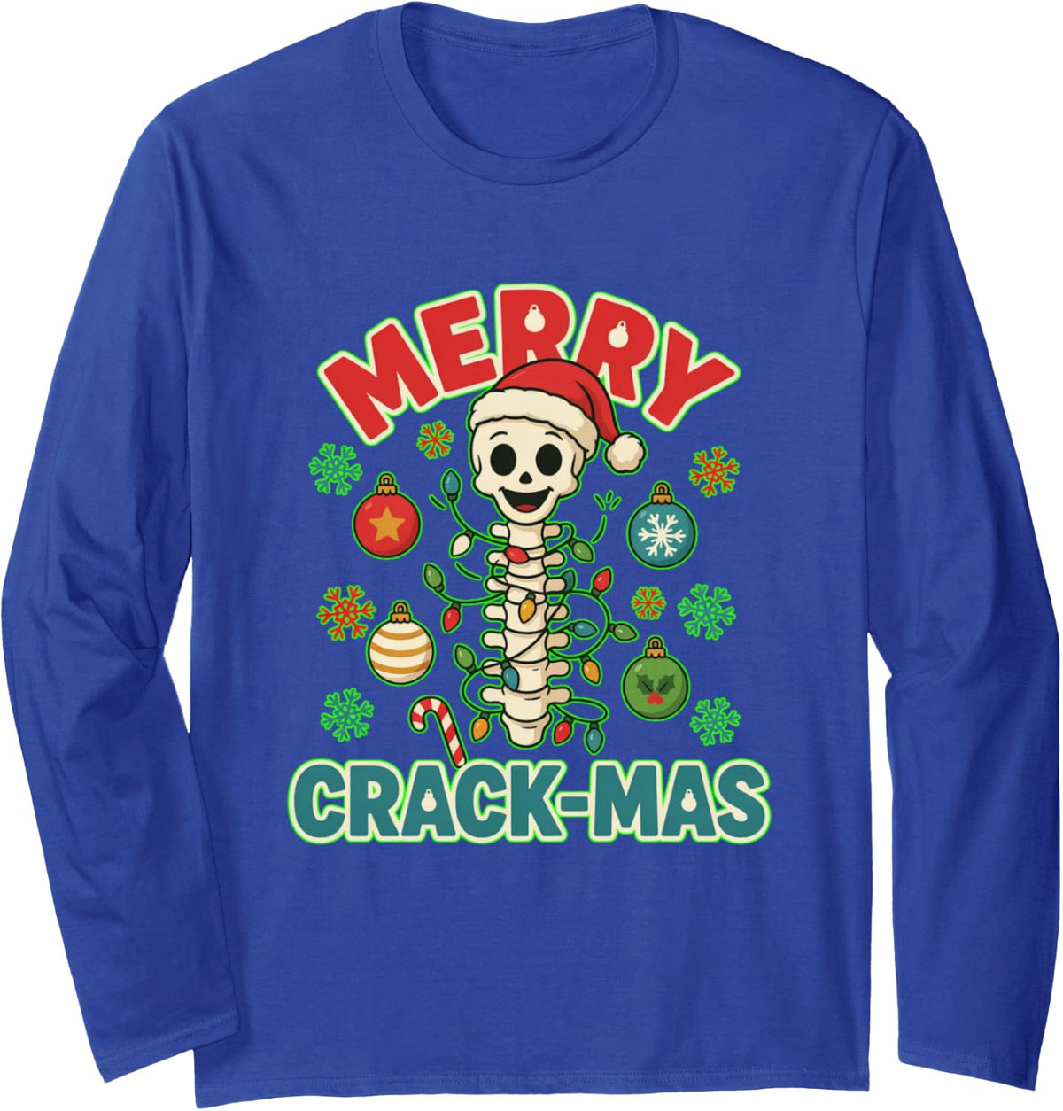 Merry Crack-Mas Funny Chiropractor Christmas Spine Long Sleeve T-Shirt - Adult Unisex Royal Blue