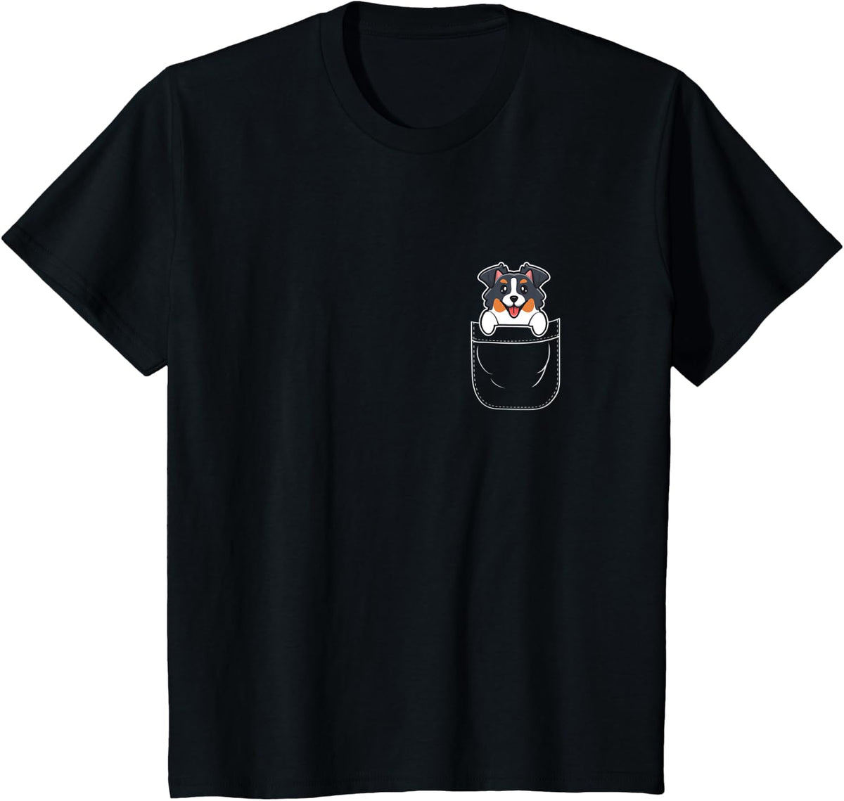 Cute Australian Shepherd Dog in Pocket T-Shirt for Men Women Kids - Black