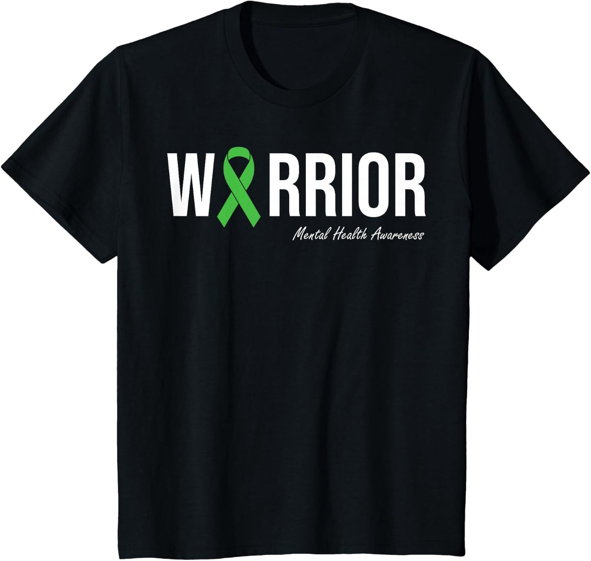 Mental Health Awareness Green Ribbon T-Shirt Small - Black