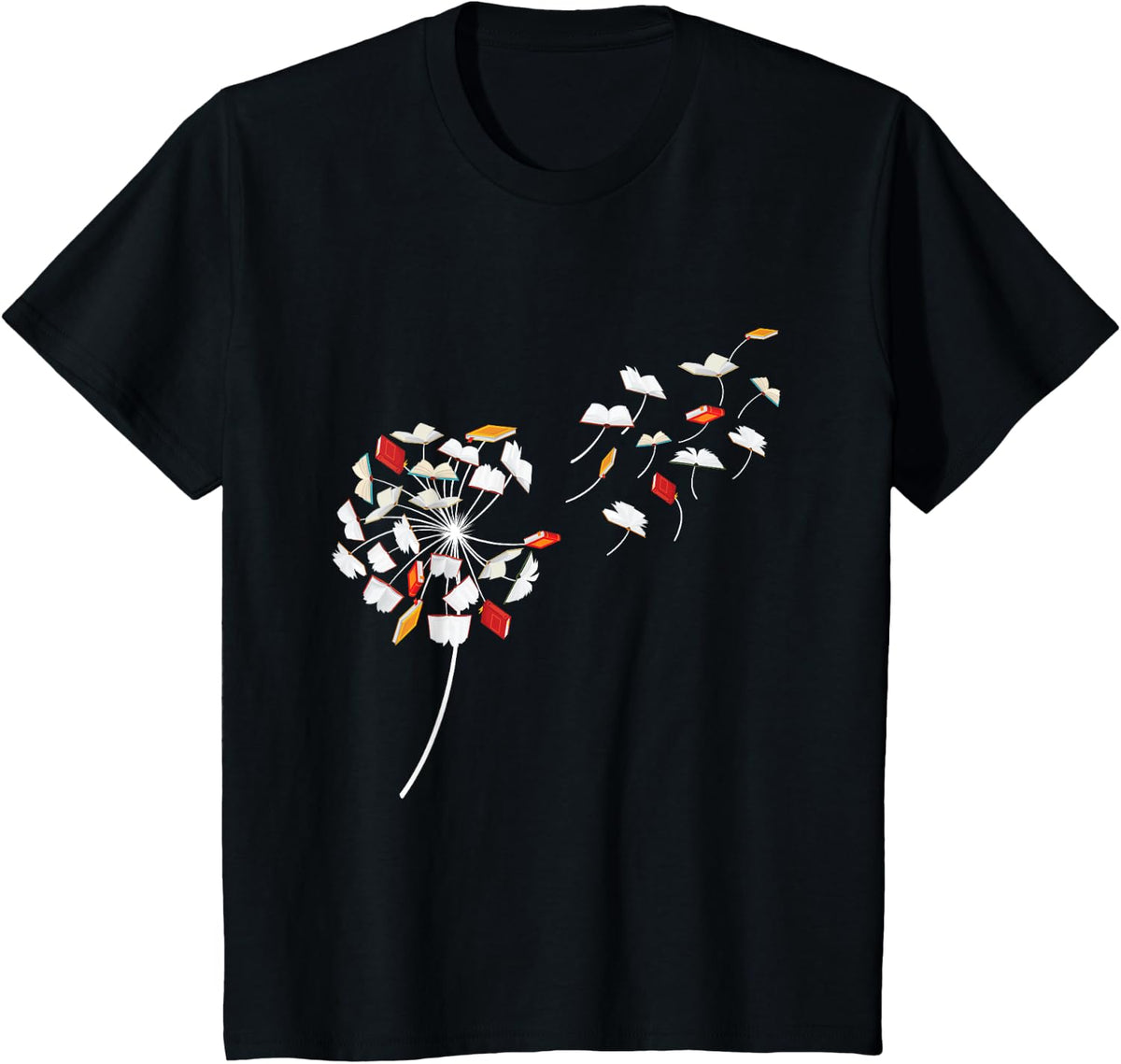 Dandelion Books - Book Lover Reading Bookworm Reader T-Shirt - Black