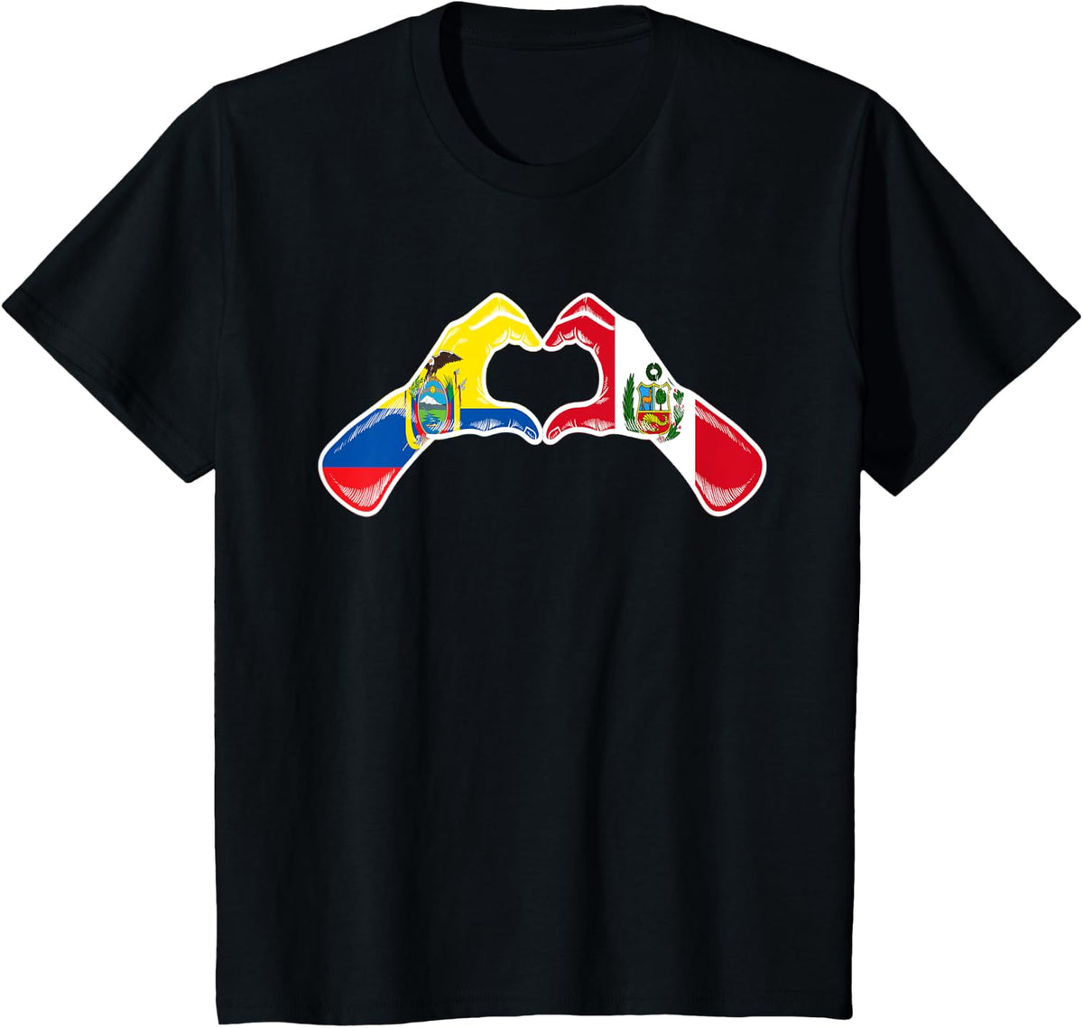 Peru Ecuador Flag Peruvian Ecuadorian Heart T-Shirt - Black