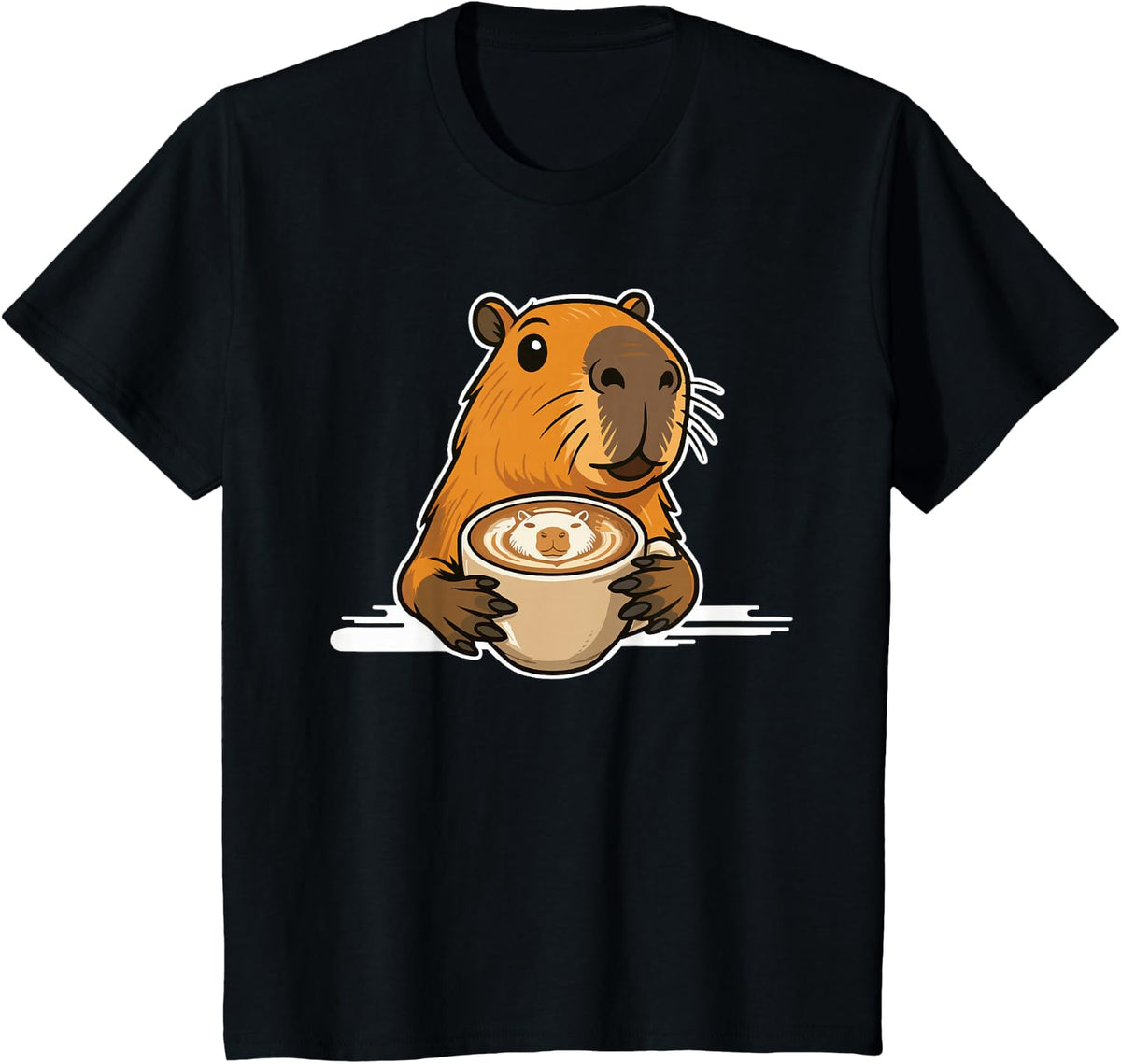 Capybara Coffee Lover Latte Art Tee Funny Capybara T-Shirt for Coffee Lovers - Black