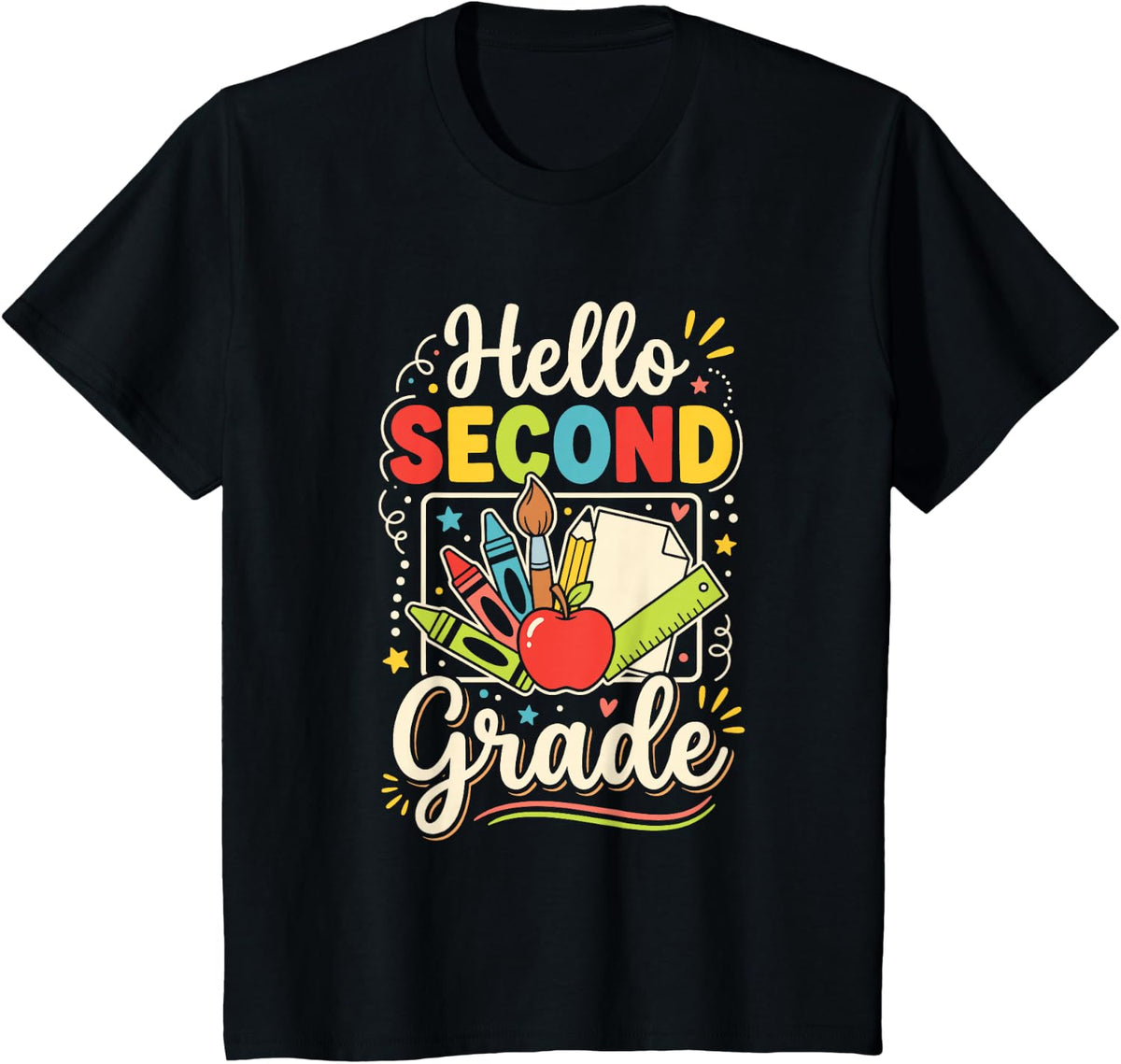 Hello 2nd Grade First Day Second Grade Back to School Kids T-Shirt - Black