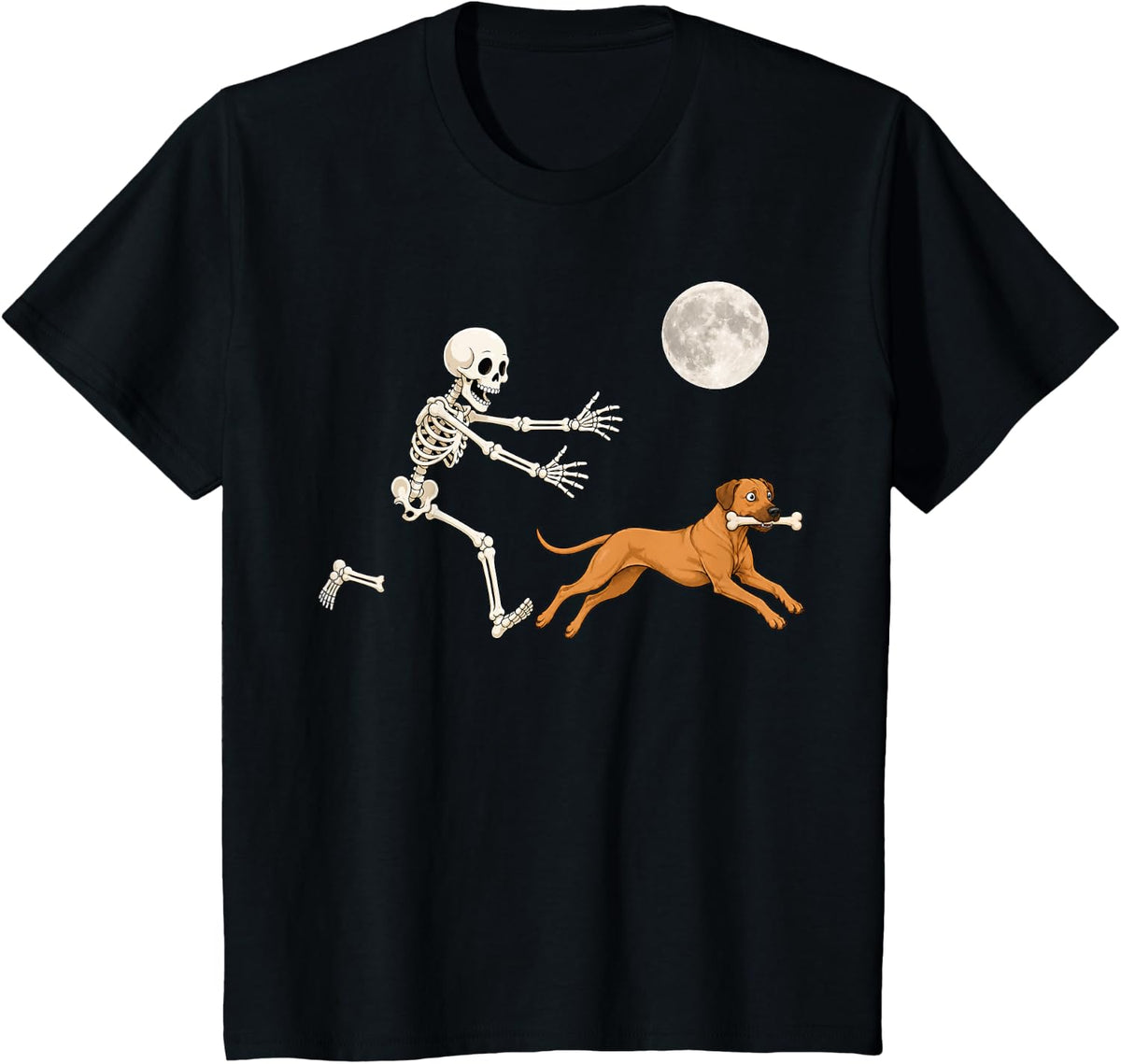 Rhodesian Ridgeback Running Skeleton Retro Halloween Dog T-Shirt - Black