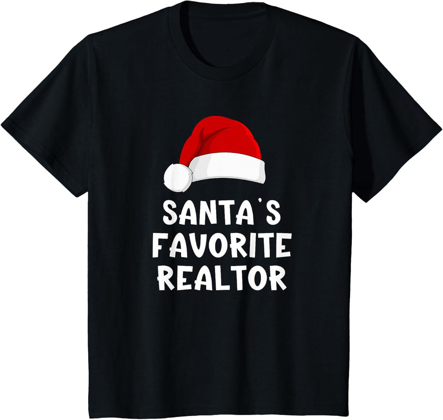 Christmas Santa's Favorite Realtor Funny Real Estate Agent T-Shirt - Black
