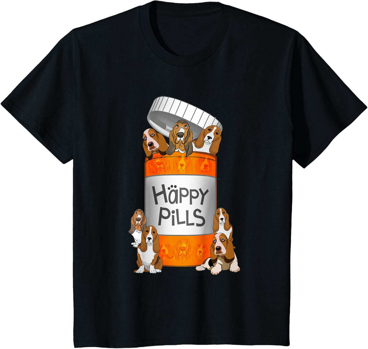 Basset Hound Happy Pills T-shirt - Black