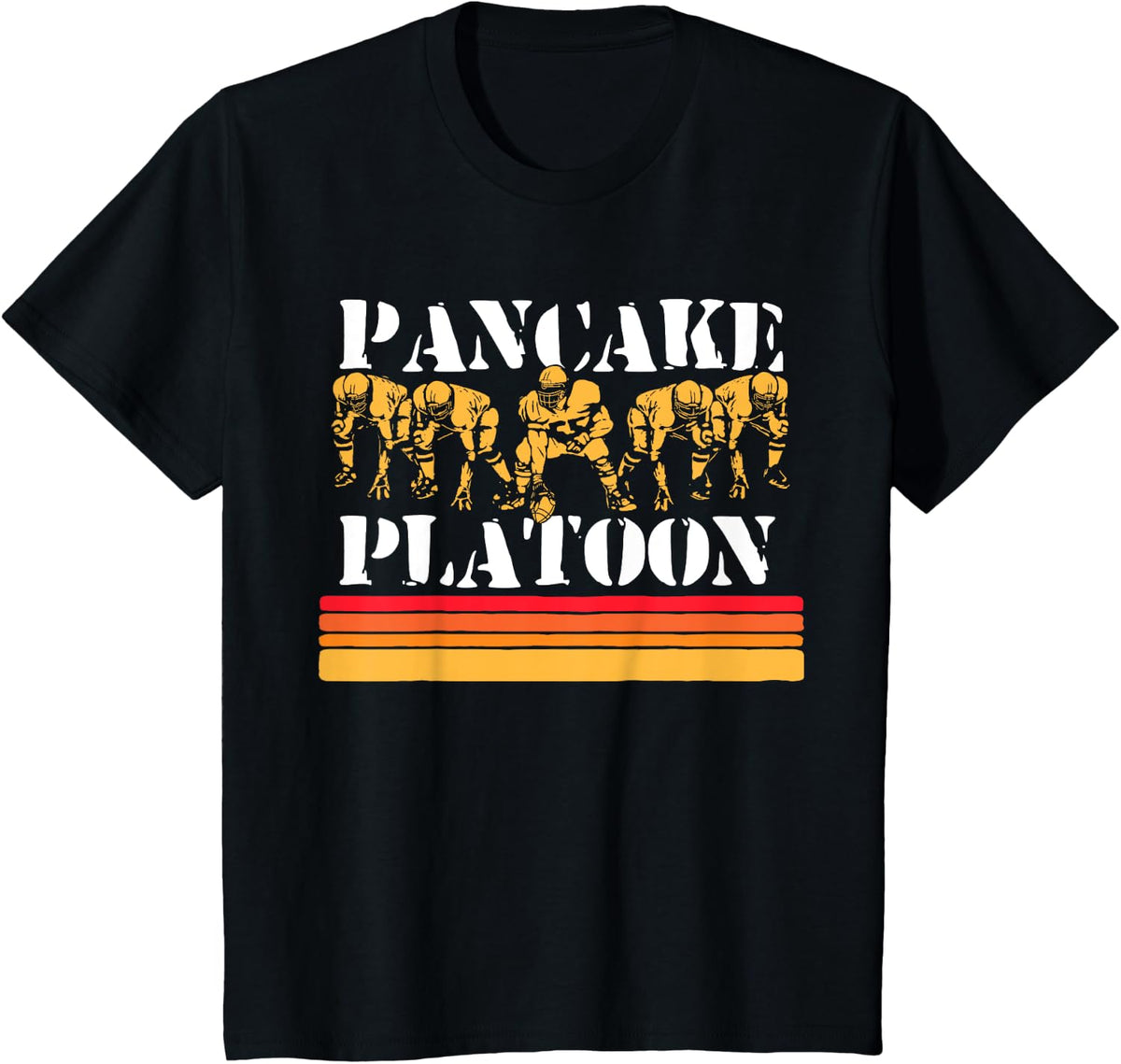 Pancake Platoon Funny Offensive Lineman Retro Football Line T-Shirt - Black