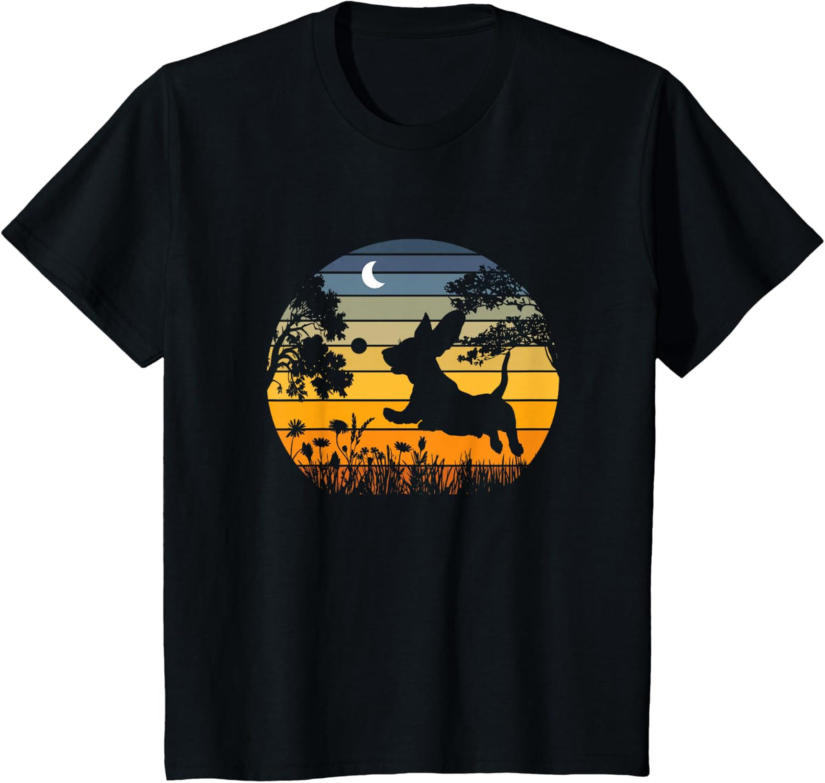 Retro Vintage Sunset Garden Nature Lover Basset Hound Lover T-Shirt - Black