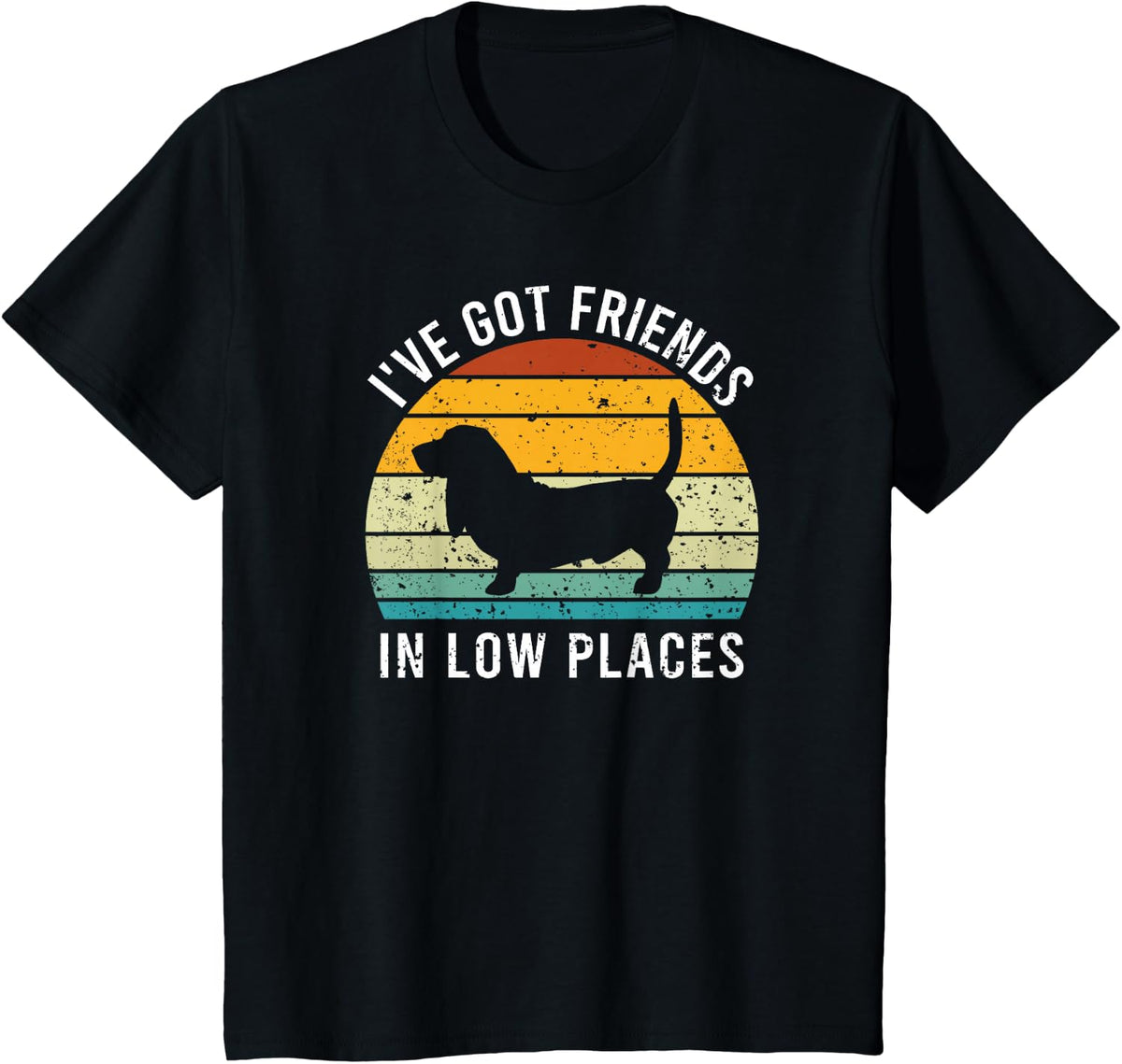 I Have Friends in Low Levels Basset Hound Retro T-Shirt - Black