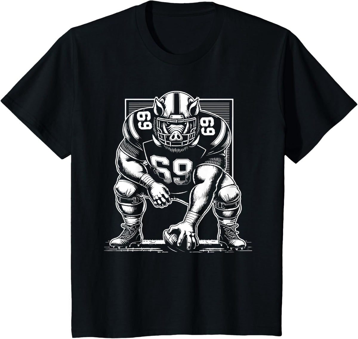 Awesome Hog Offensive Lineman Pig Line Center Football T-Shirt - Black