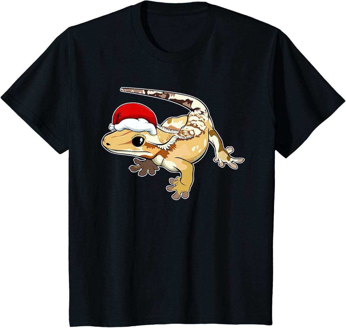 Crested Gecko Santa Hat Christmas Pajama Lizard Reptile Xmas T-Shirt - Black