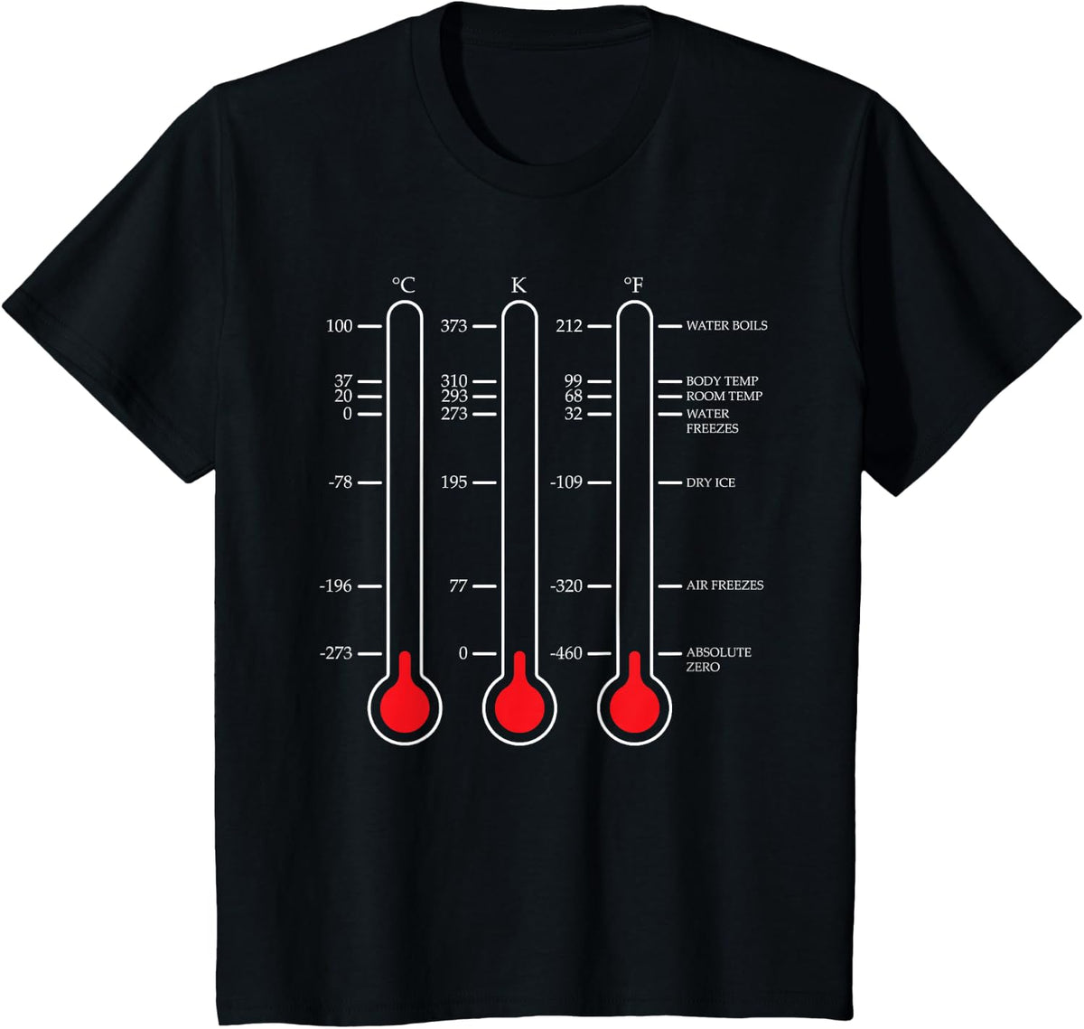 Absolute Zero Science Temperature Celsius Fahrenheit Kelvin T-Shirt - Black