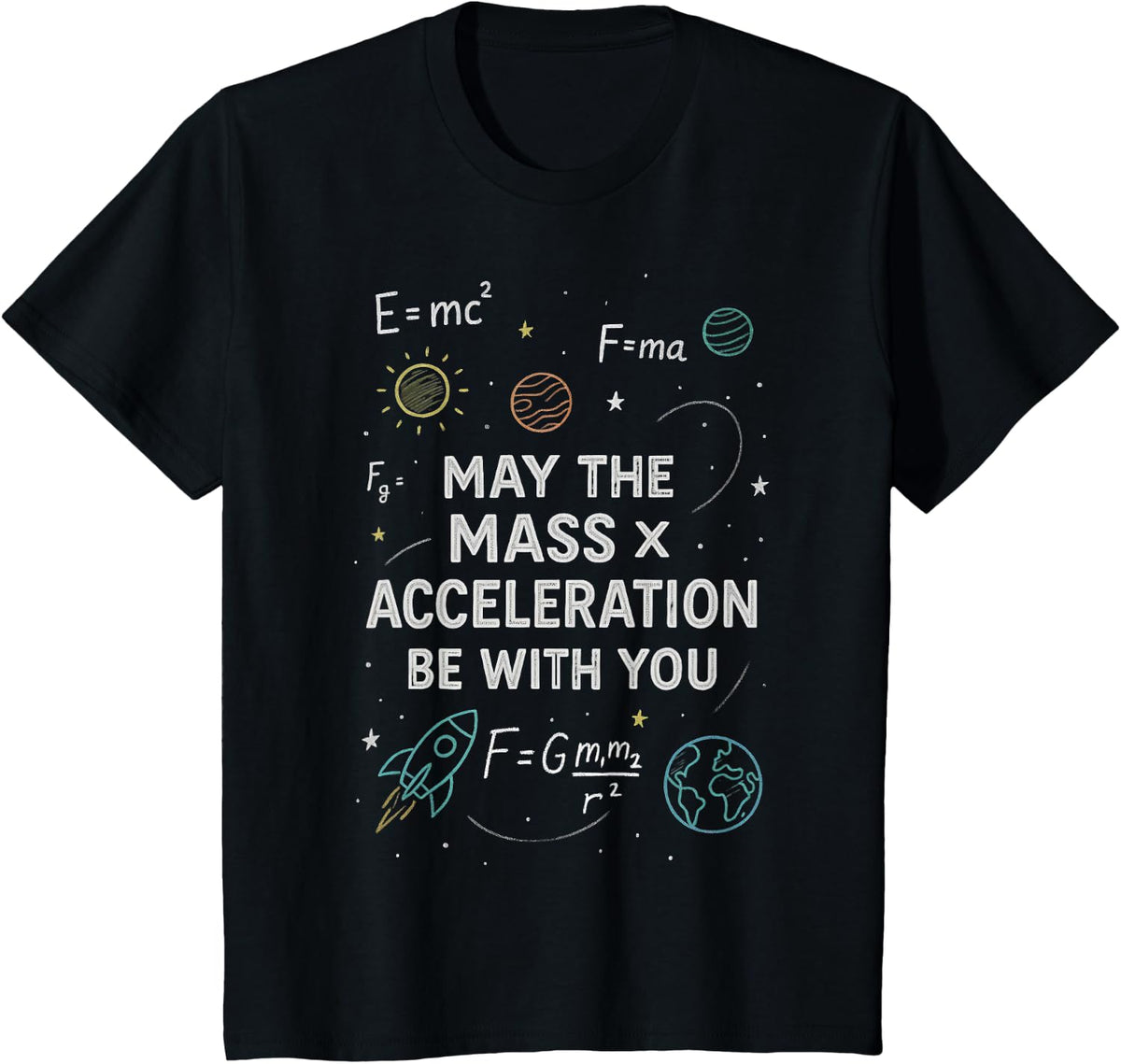 Funny Physics Parody May The Mass x Acceleration Be with You T-Shirt - Black
