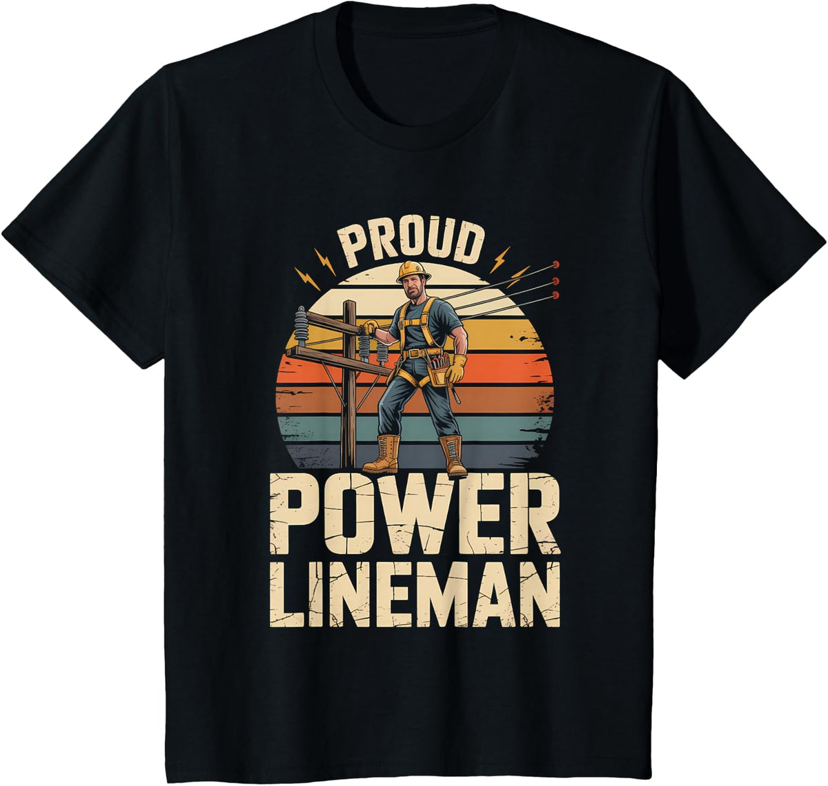 Proud Power Lineman Electrical Lineworker T-Shirt - Black