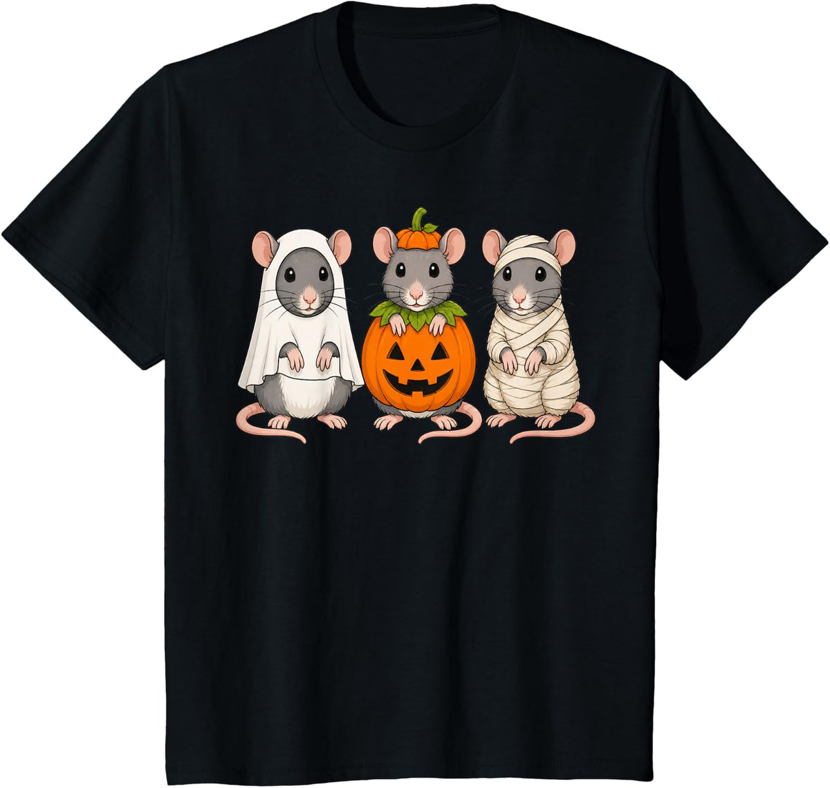 Spooky Rat Pumpkin Ghost Halloween T-Shirt - Black