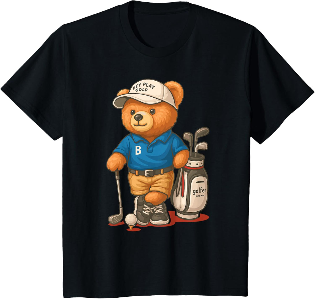 Funny Golf Accessories Golf Theme Teddy Bear Golf T-Shirt - Black