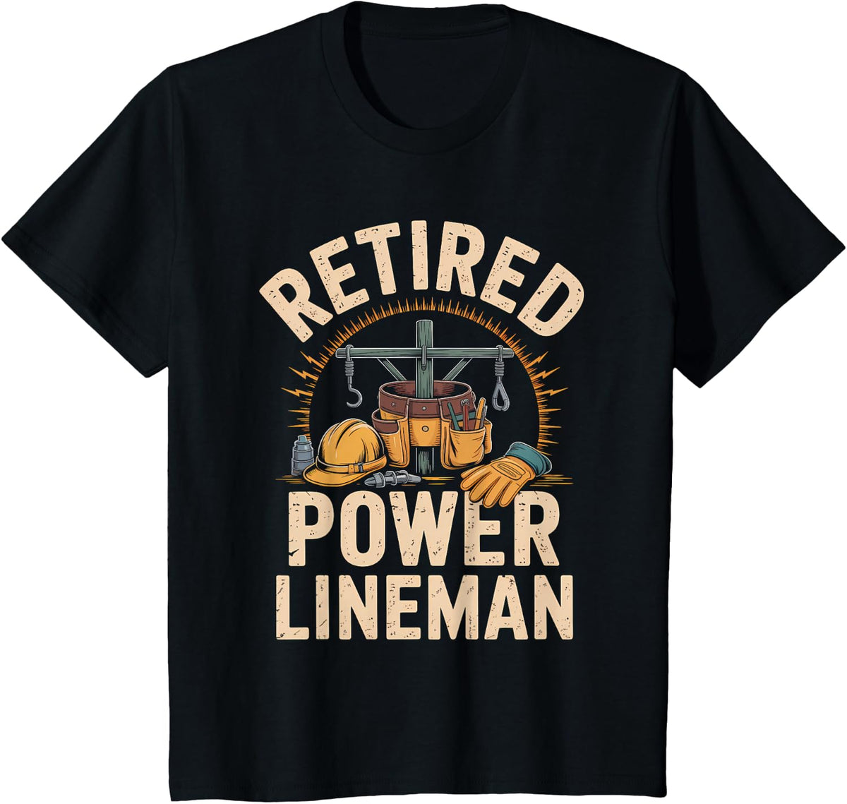 Retired Power Lineman Retirement Utility Worker T-Shirt - Black