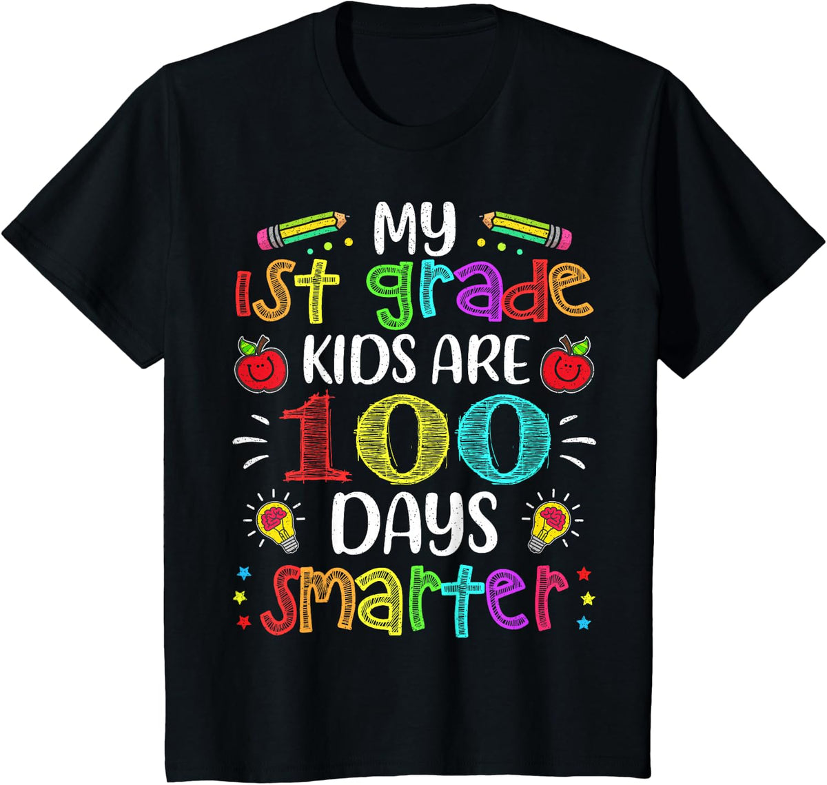 1st Grade Teacher 100 Days Smarter 100th Day of School Gift T-Shirt - Black