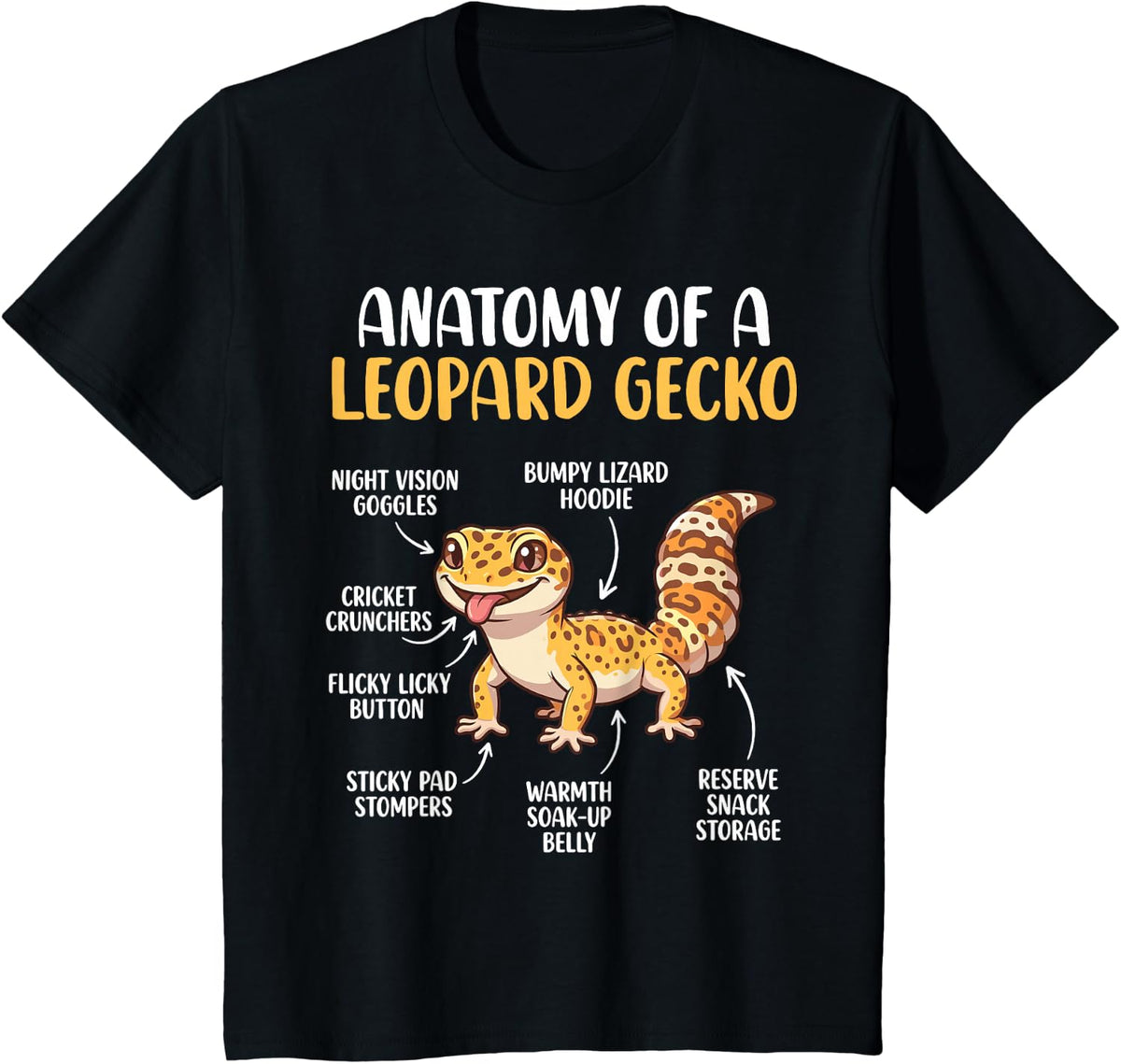 Anatomy of Leopard Gecko Crested Lizard Reptile T-Shirt - Black