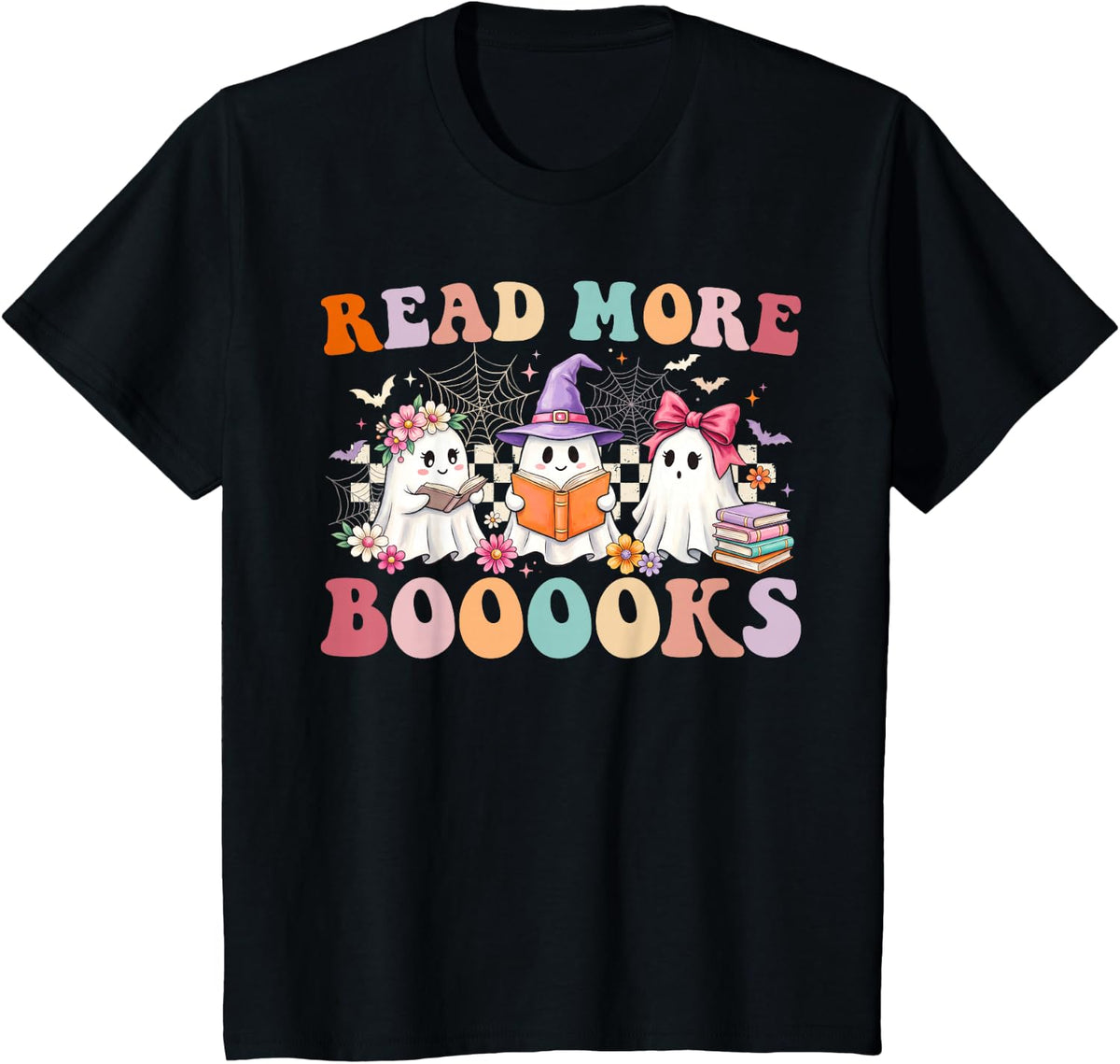 Read More Books Ghost Reading Book Teacher Halloween T-Shirt - Black