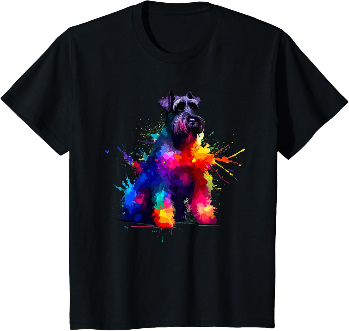 Colorful Splash Art Giant Schnauzer Schnauzers T-Shirt - Black