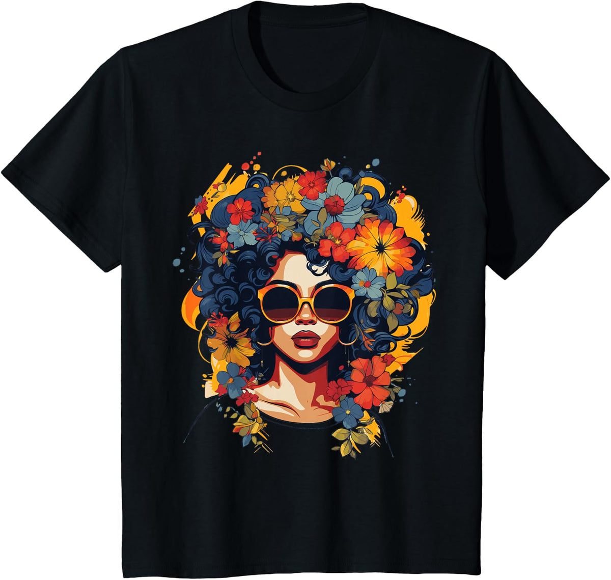 Black History T Shrits for Women Afro Flower Hair Juneteenth T-Shirt - Black