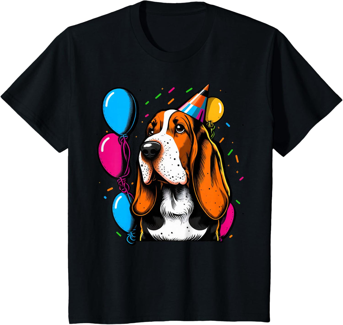 Celebration Event Birthday Party Basset Hound T-Shirt - Black