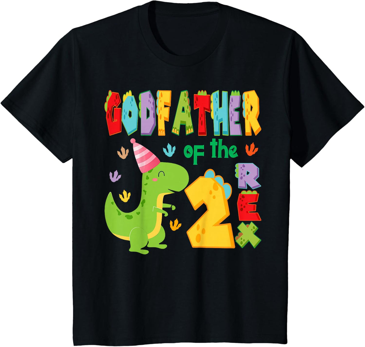 Godfather of The Two Rex 2Nd Birthday Boy Dinosaur T-Rex T-Shirt - Black