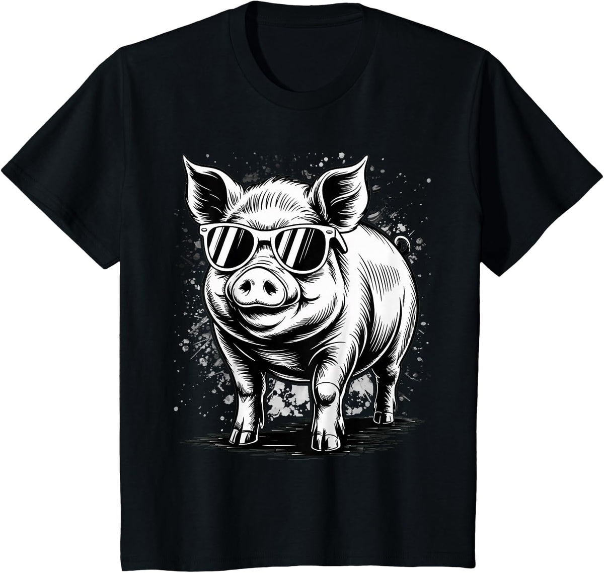 Pig Sunglasses Farmer T-Shirt - Black