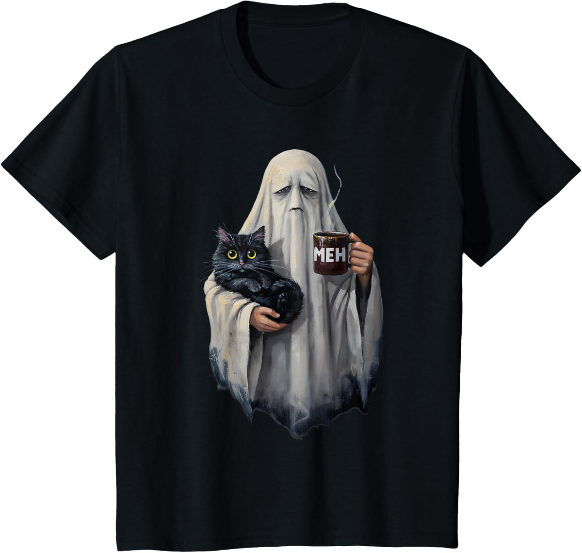 Funny Spooky Boojee Ghost Black Cat Halloween Coffee Lover T-Shirt - Black