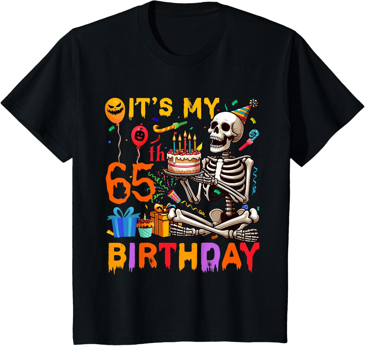 It's My 65th Birthday Halloween Skeleton Matching Party T-Shirt - Black