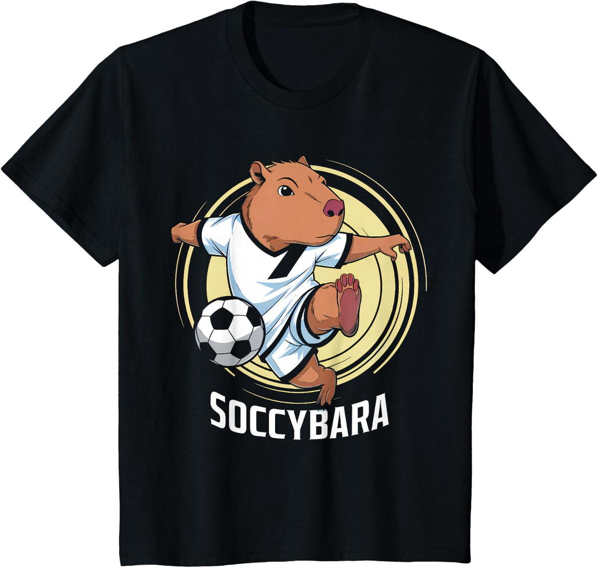 Groovy Soccybara Delight Capybara with Football Soccer Kids T-Shirt - Black