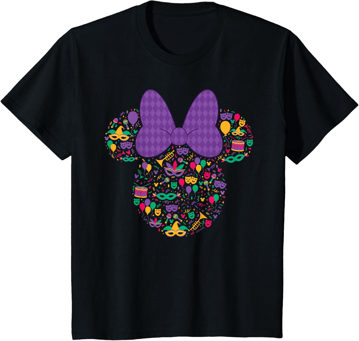 Disney Minnie Mouse Mardi Gras Carnival Holiday Icon T-Shirt - Black