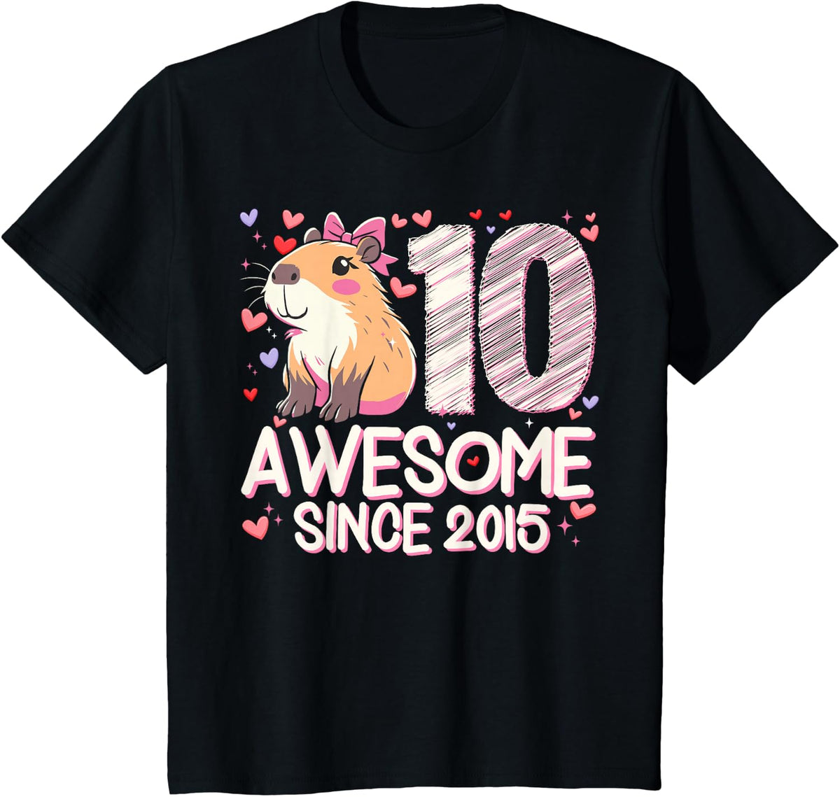 10 Years Old Capybara Gifts For Girls 10th Birthday Party T-Shirt - Black