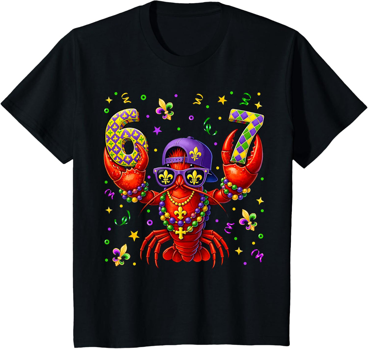 67 Mardi Gras Crawfish Beads Six Seven Carnival Boy Kids 6 7 T-Shirt - Black