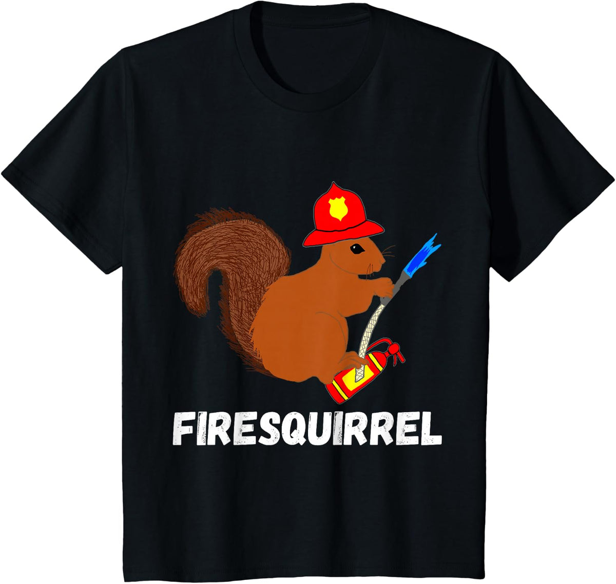 Firefighter Squirrel Funny Fire Fighter Rodent Fireman T-Shirt - Black