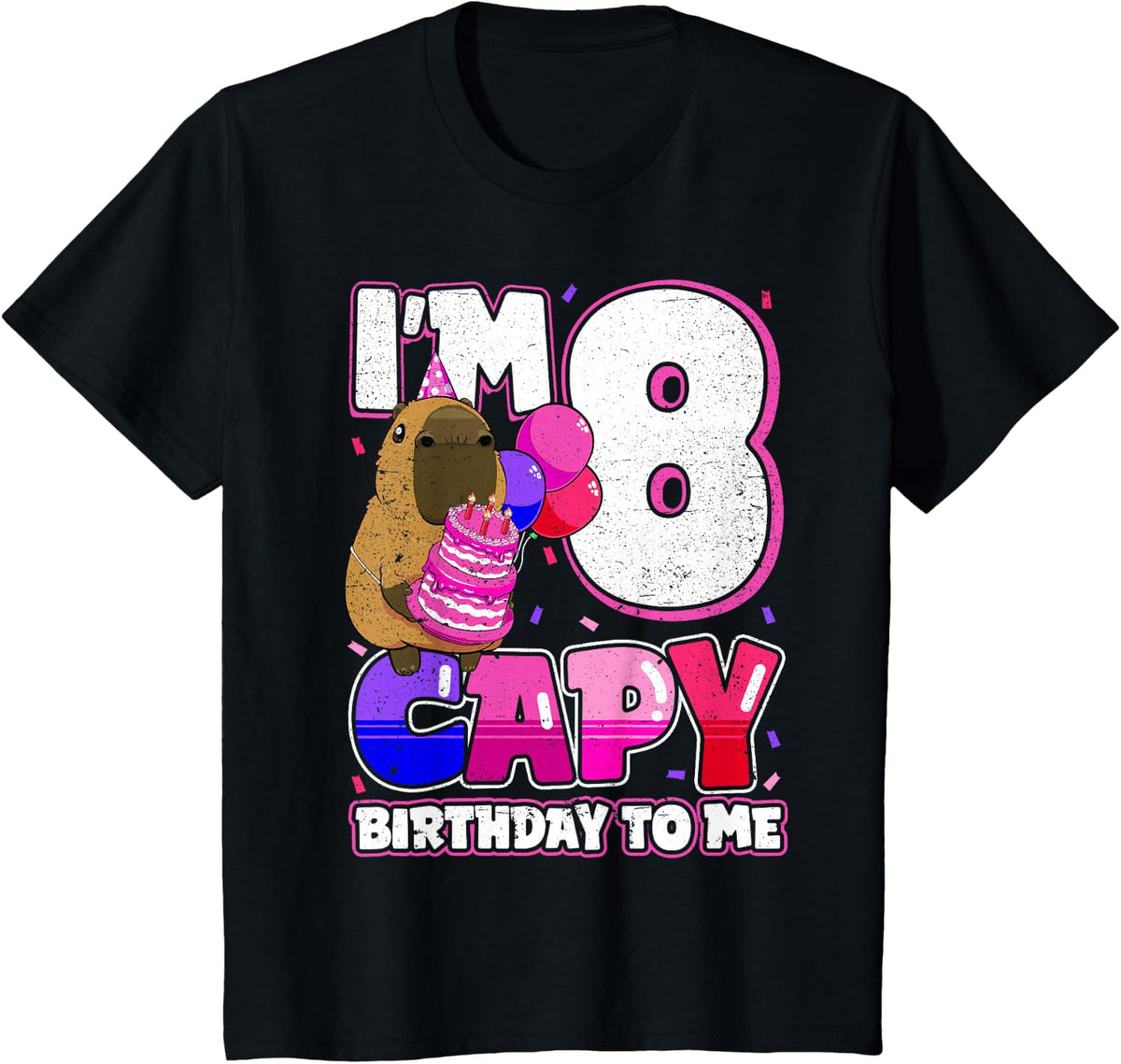 8 Years Capy Birthday to me Girls 8th Birthday Capybara T-Shirt - Black