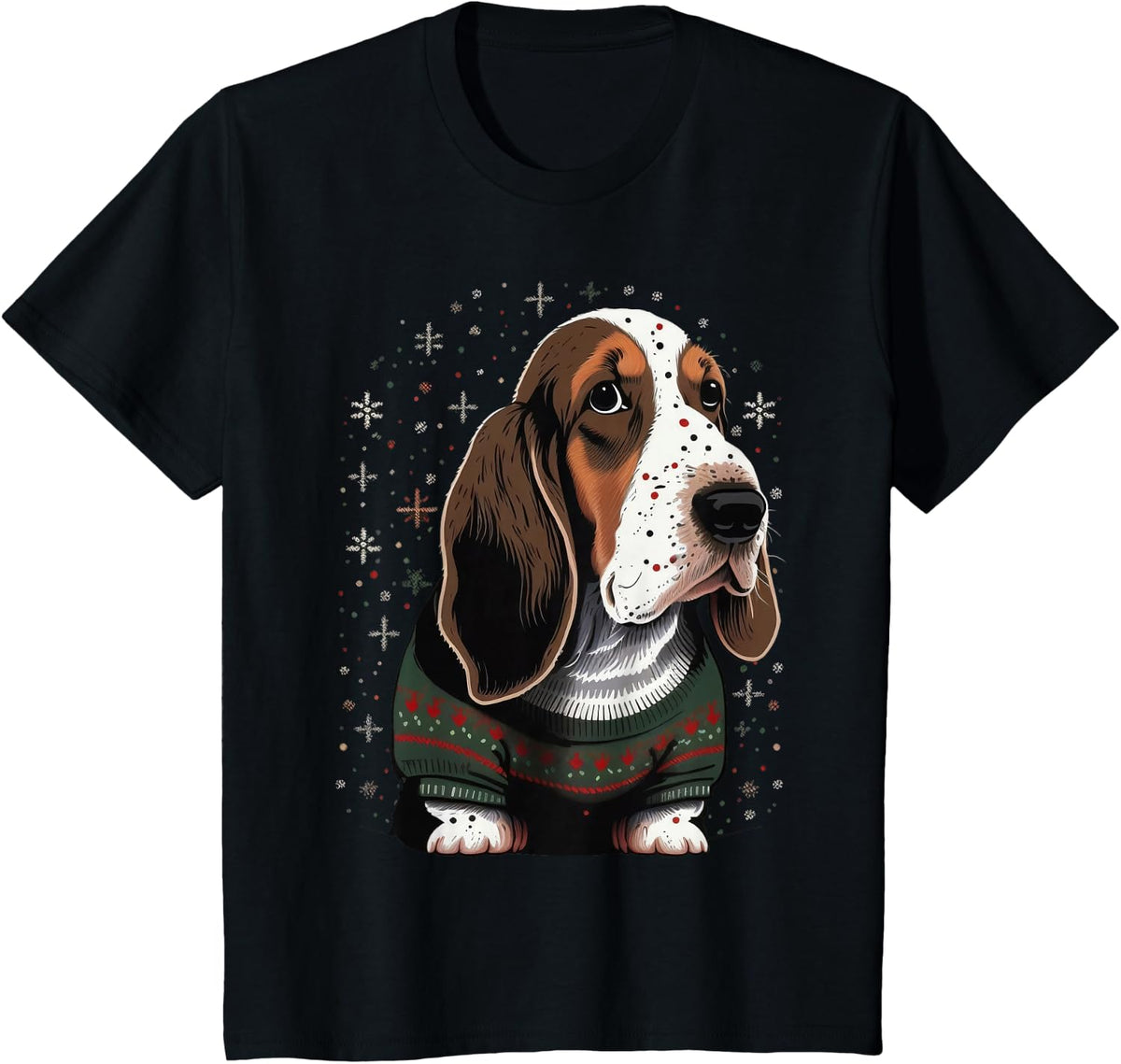 Xmas Basset Hound Santa on Christmas Basset Hound T-Shirt - Black