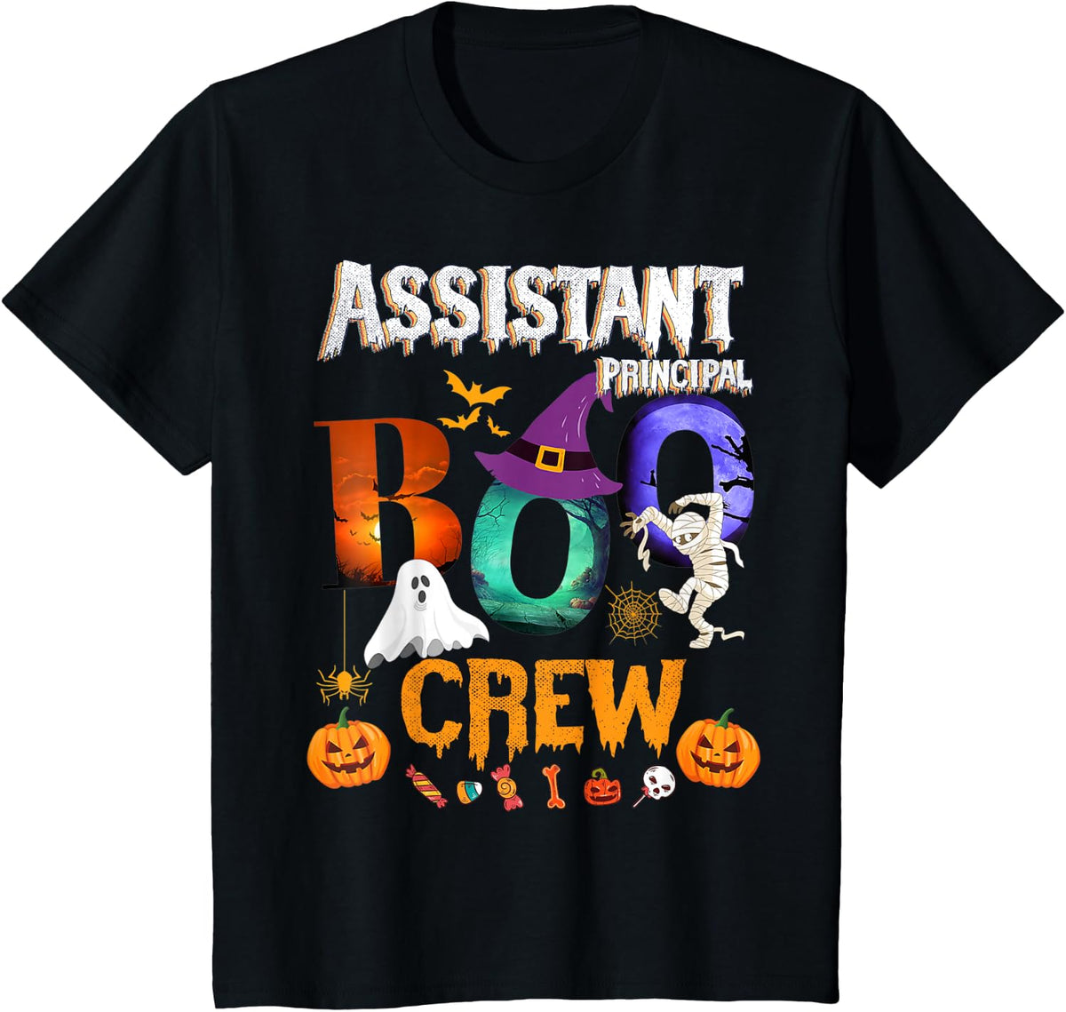 Assistant Principal Boo Crew Teacher Student Funny Halloween T-Shirt - Black