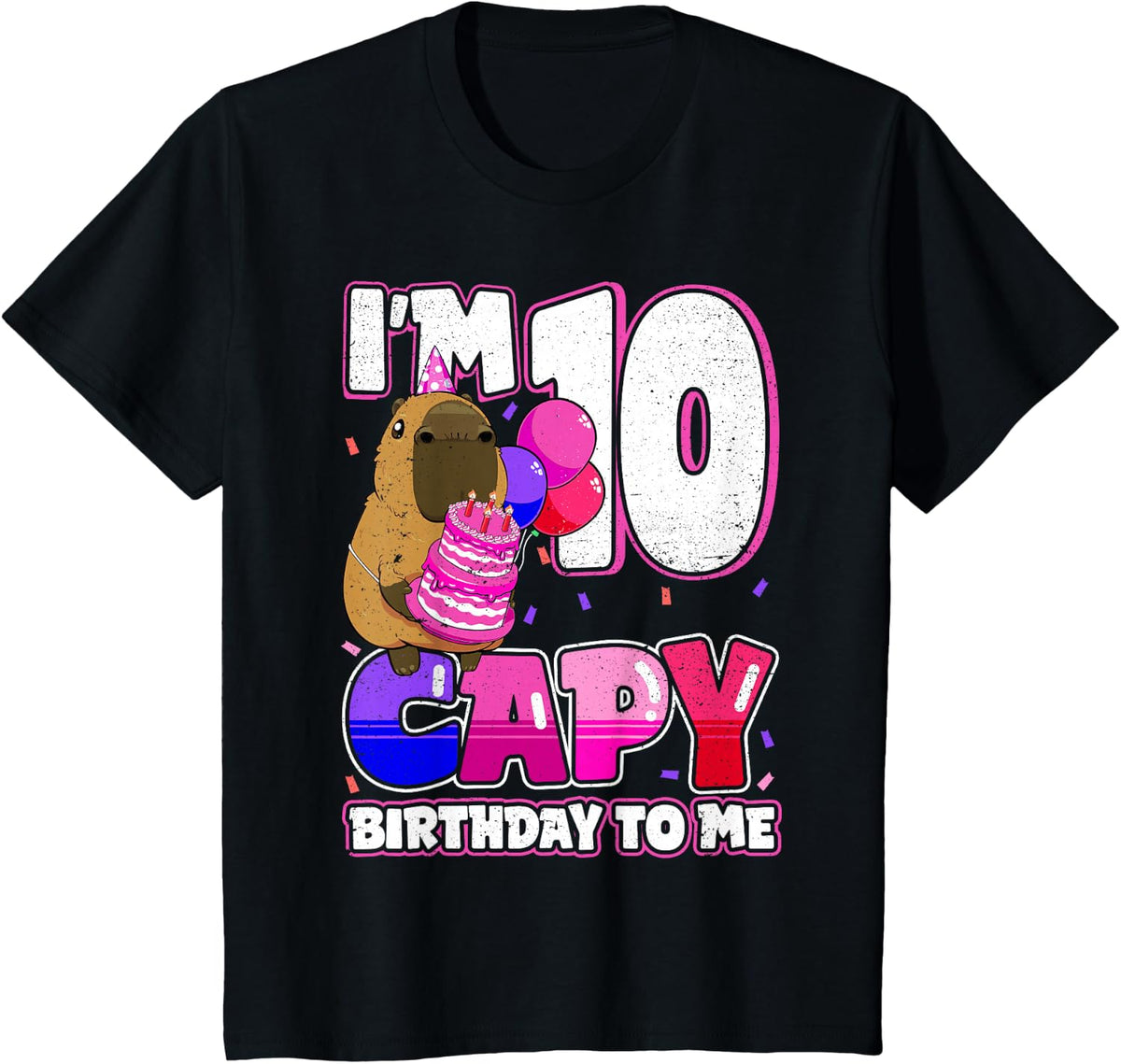 10 Years Capy Birthday to me Girls 10th Birthday Capybara T-Shirt - Black