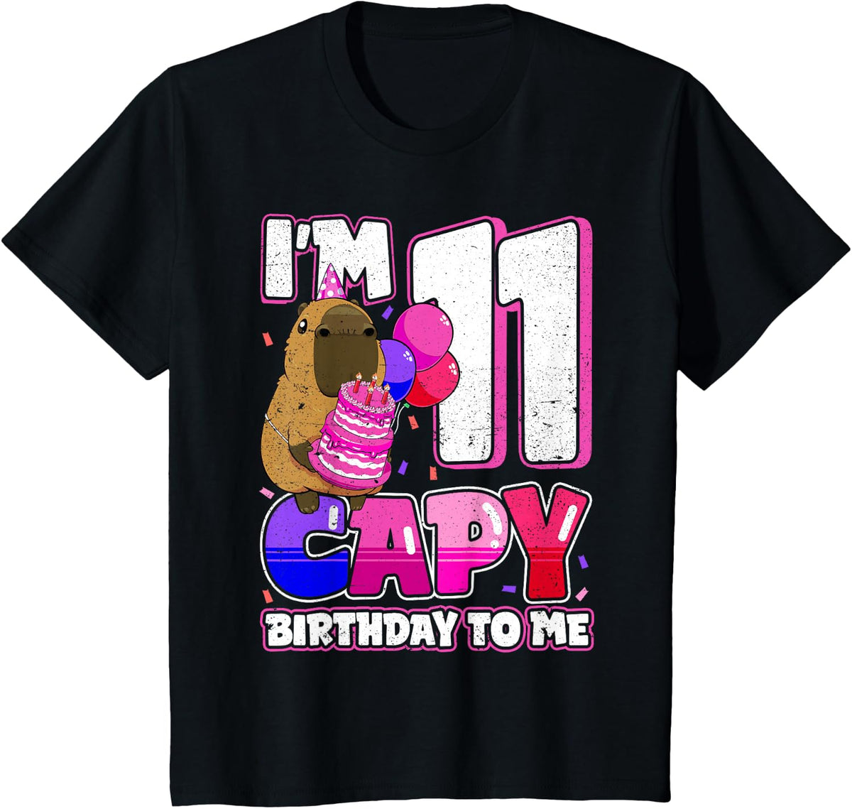11 Years Capy Birthday to me Girls 11th Birthday Capybara T-Shirt - Black